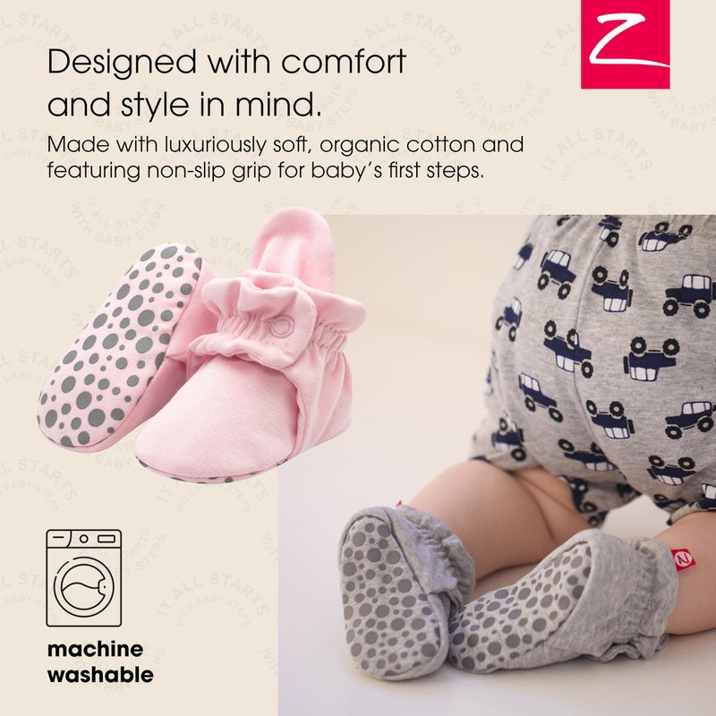 Zutano Unisex Organic Cotton Baby Booties With Gripper Soles, Baby Pink Solid, 6M - Image 2